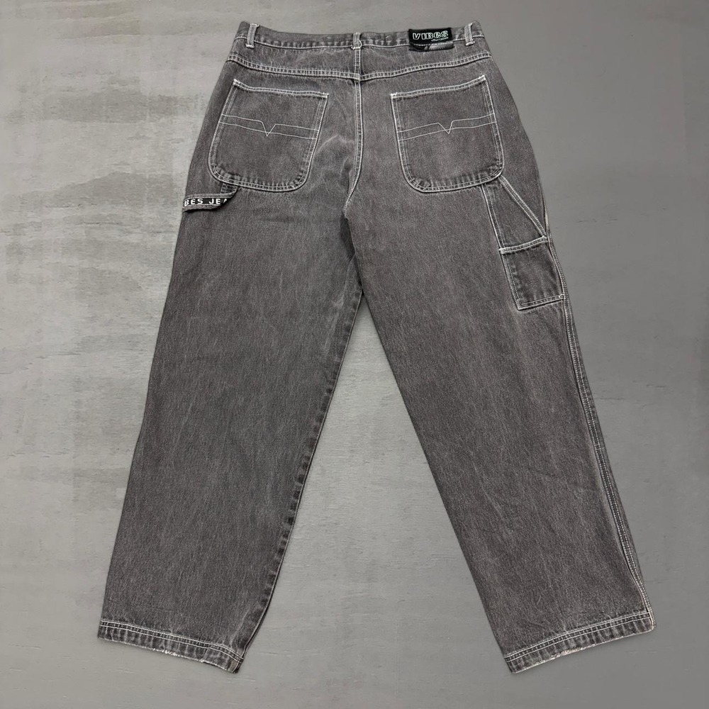Vibes Jeans Carpenter Baggy Y2K Black Contrast Stitch Baggy Utility 34 x 30